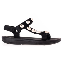 SHELOVET Schwarze Sandalen mit Muscheln