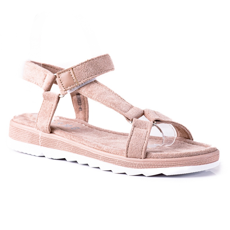SHELOVET Wildledersandalen mit Klettverschluss beige