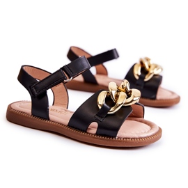 FR1 Kindersandalen mit schwarzem Layra-Klettverschluss golden