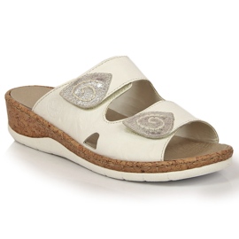 Weiße Rieker V7151-80 Damen-Lederhausschuhe mit Klettabsatz