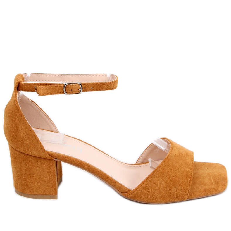 Damen-Sandalen mit hohem Absatz, Veloursleder Silence Camel braun