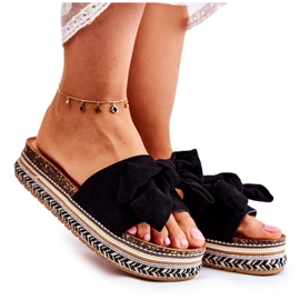 PG1 Damenhausschuhe auf einer massiven Plattform mit einer Schleife Black Macardi schwarz