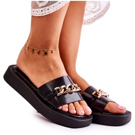 S.Barski Modische schwarze Megosa-Hausschuhe mit Kette