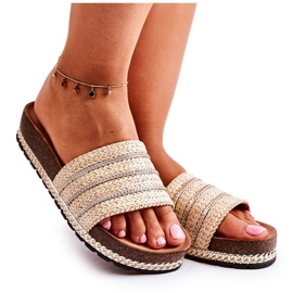 S.Barski Klassische Damenhausschuhe mit Kette Beige Maddy