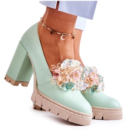 PA2 Elegante Pumps mit glattem grünem Caterine-Ornament