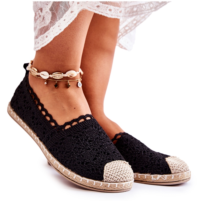 PH1 Schwarze durchbrochene Slip-On-Espadrilles für Damen