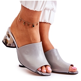 PA2 Damenhausschuhe aus Leder mit Ferse Grau Perry