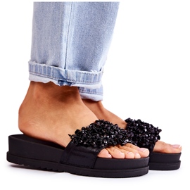 Damen-Plateau-Flip-Flops mit Verzierungen, Schwarz