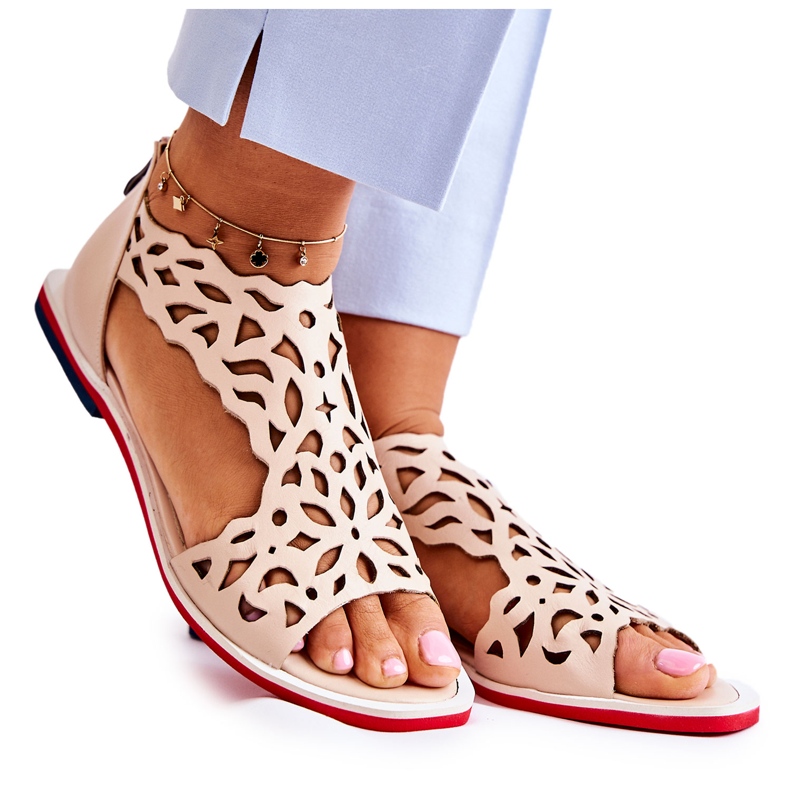 PA2 Leichte durchbrochene Sandalen aus Leder Beige Alima