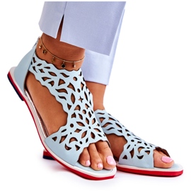 PA2 Leichte durchbrochene Sandalen aus Leder Hellblau Alima