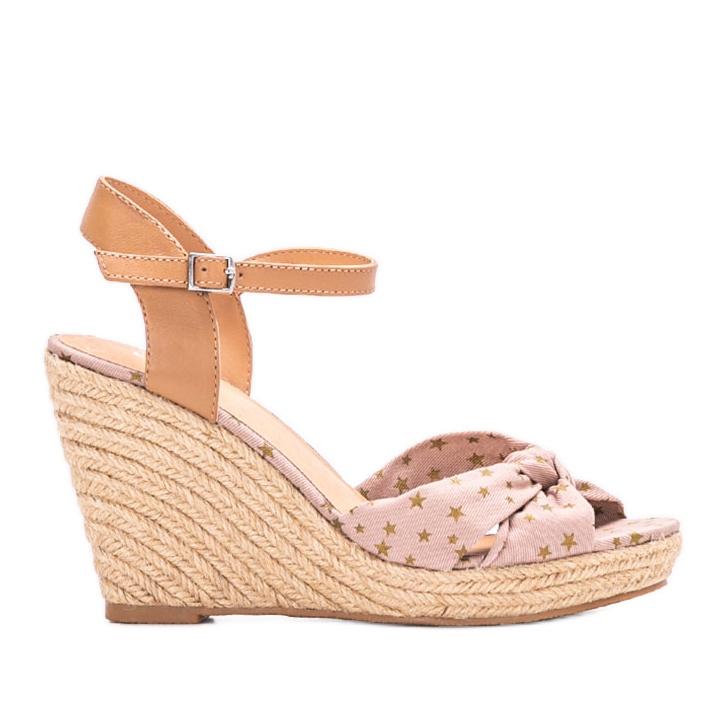 Beige Sandalen mit offenem Keilabsatz Veronica