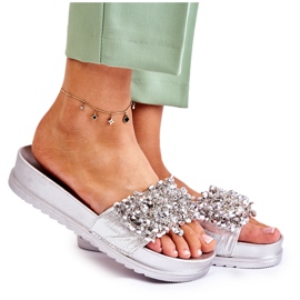 PG1 Damenhausschuhe auf der Plattform mit silbernen Almina-Ornamenten silber-