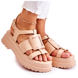 PS1 Ledersandalen für Damen auf der dunkelbeigen Corene-Plattform
