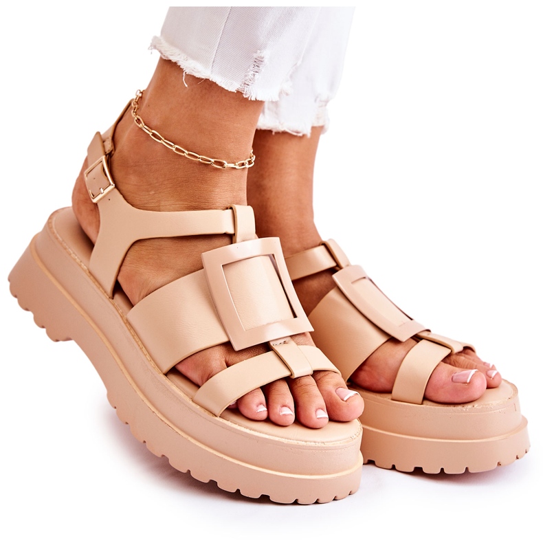 PS1 Ledersandalen für Damen auf der dunkelbeigen Corene-Plattform