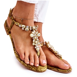 PG2 Damen Sandalen Flip-Flops mit Zirkonia Gelb Ivanne braun