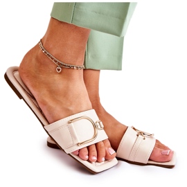 PG2 Klassische Lederpantoffeln für Damen mit beigefarbener Shilla-Verzierung golden