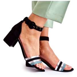 PG1 Modische Wildledersandalen auf einem niedrigen Absatz Schwarz Nallia blau silber-