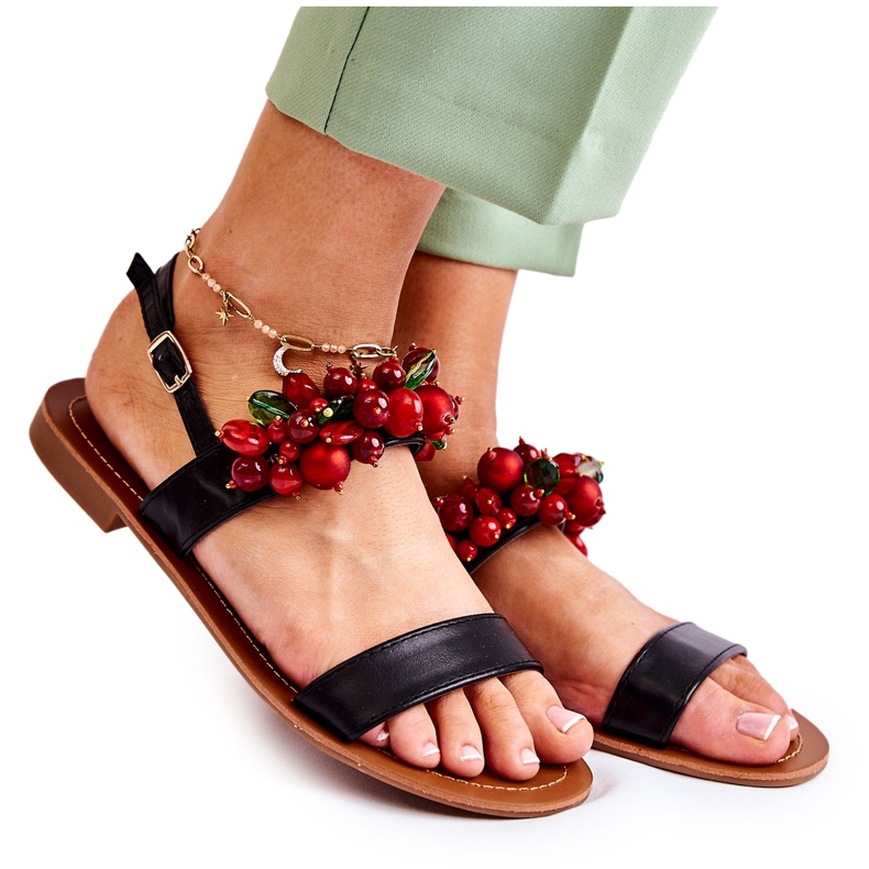 WS1 Modische Sandalen mit schwarzen Hally-Perlen rot