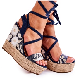 WS1 Modische gebundene Sandalen auf einem marineblauen Recife Keilabsatz