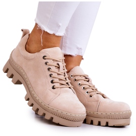 S.Barski Damen-Schnürschuhe aus Wildleder, Beige