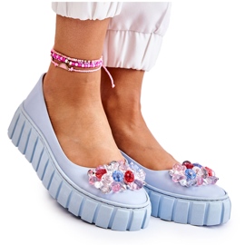 PA2 Lederballerinas auf einer Plattform mit einer bunten blauen Ladette-Dekoration