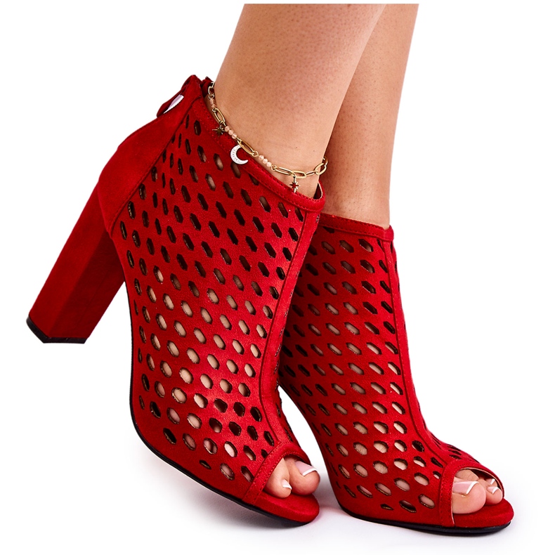 WT1 Rote Jenissa-Stiefel aus durchbrochenem Wildleder