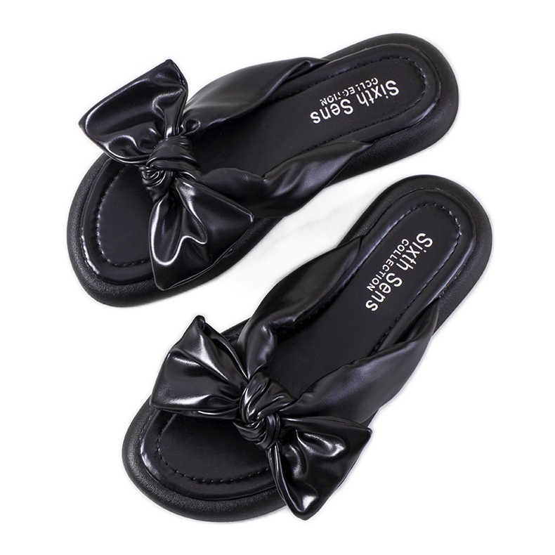 Schwarze Hausschuhe mit Roio-Schleife