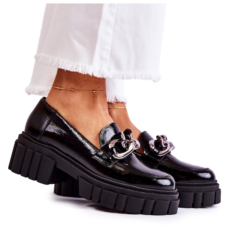 Damen Loafer Leder Loafer Schwarz Laura Messi 2339