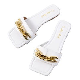 Weiße elegante Hausschuhe mit einer Cherell-Kette