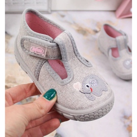 Mädchenhausschuhe mit Klettverschluss grauer Befado mit Elefant