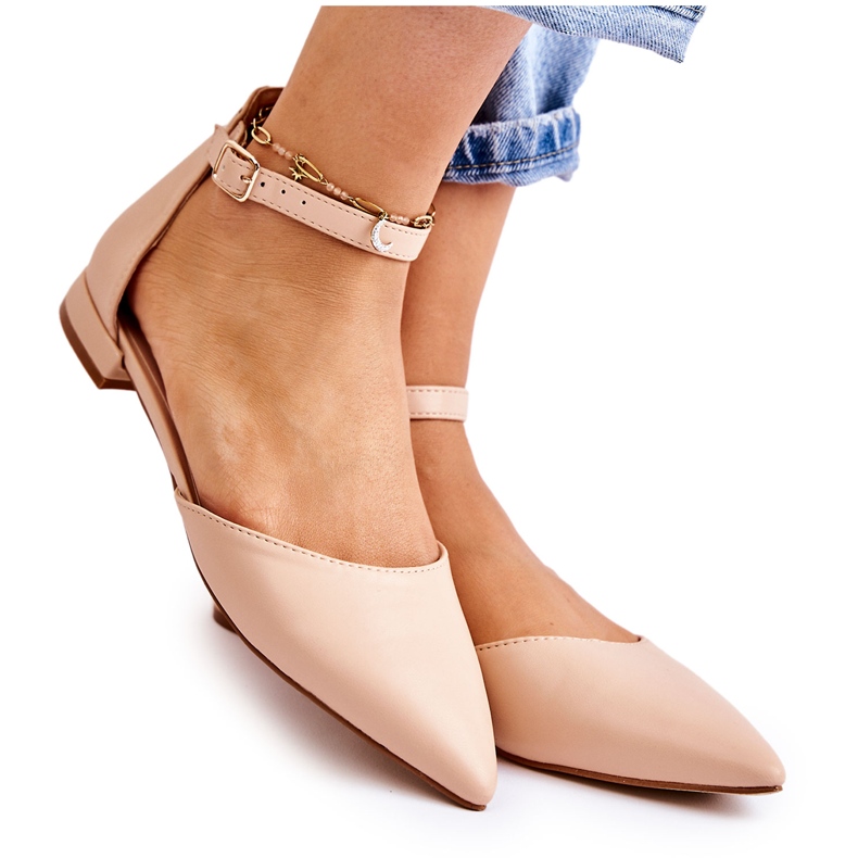 WD1 Ballerinas aus Leder für Damen in Spitz Beige Caprise