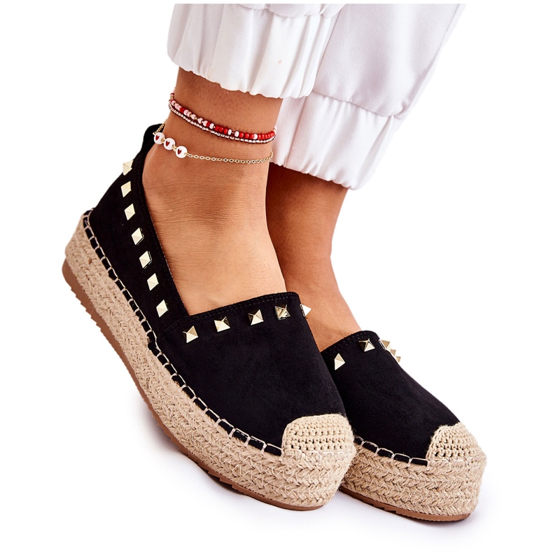 WT1 Damen-Espadrilles mit Nieten Schwarz Laross