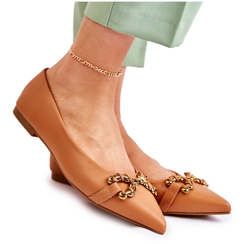 WS1 Ballerinas für Damen in Spitz mit Kamel-Carlos-Dekoration braun