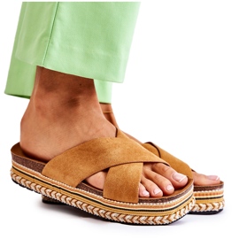 PG1 Damen-Wildlederpantoffeln auf der Camel Jossie-Plattform braun