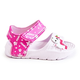 WJ1 Leichte Kindersandalen mit weißen und rosa treuen Verzierungen