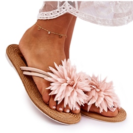 WJ1 Damen-Flip-Flops mit Stoffornament Hellrosa Eviana