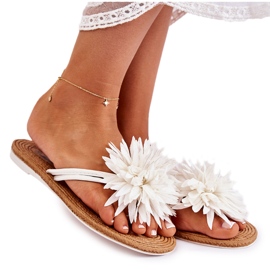 Damen-Flip-Flops mit Stoffornament in Weiß Eviana