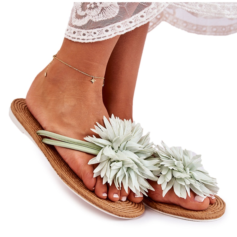 Damen-Flip-Flops mit grünem Stoffornament Eviana