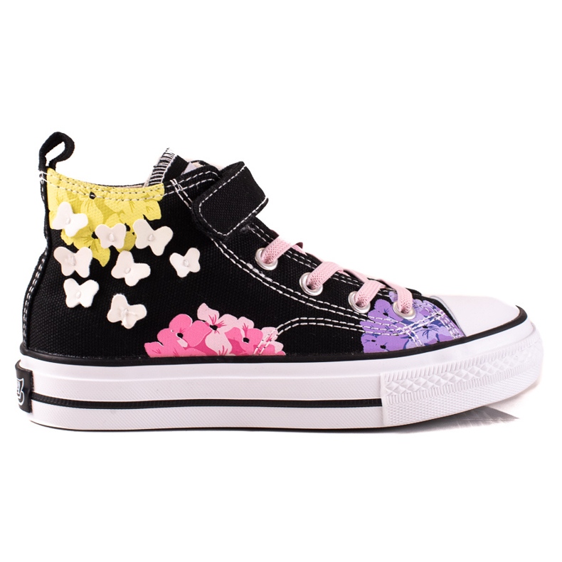 High Shelovet Kindersneaker schwarz mit Blumen mehrfarbig