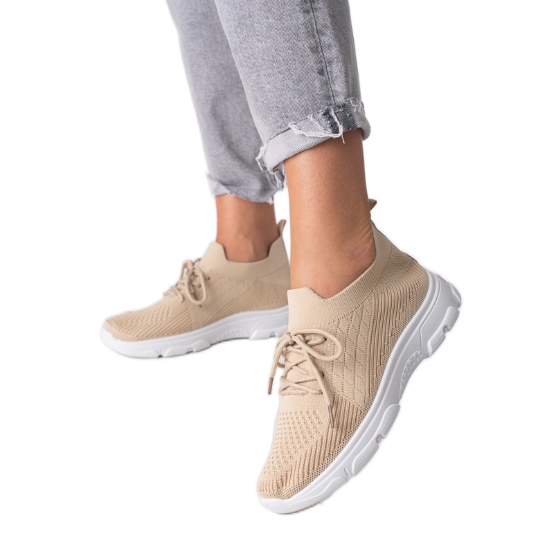Shelovet Damen Sportschuhe mit Schnürsenkeln beige