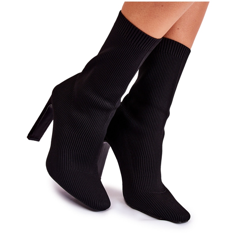 WS1 Hohe Damenstiefel mit Absatzsocke Schwarz Nessi
