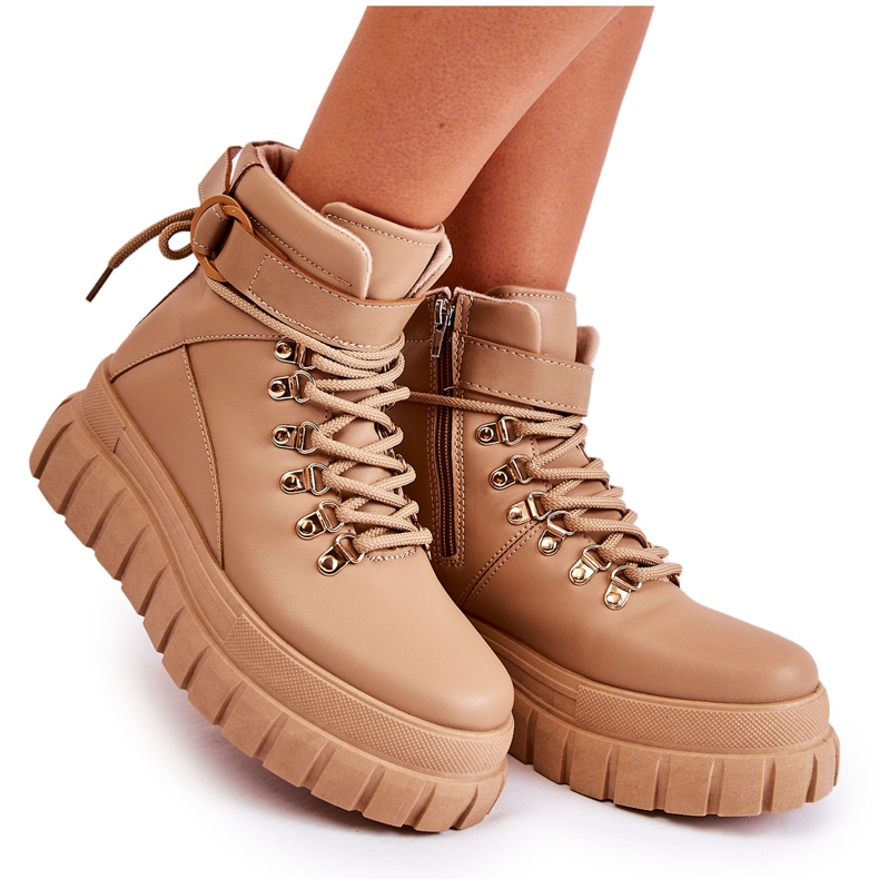 FB3 Modische Damen Stiefeletten Beige La Blanca