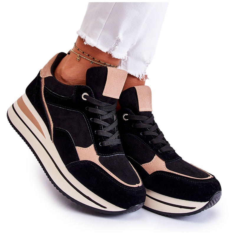 PS1 Damen Wildleder Sportschuhe Schwarz und Beige Elisse