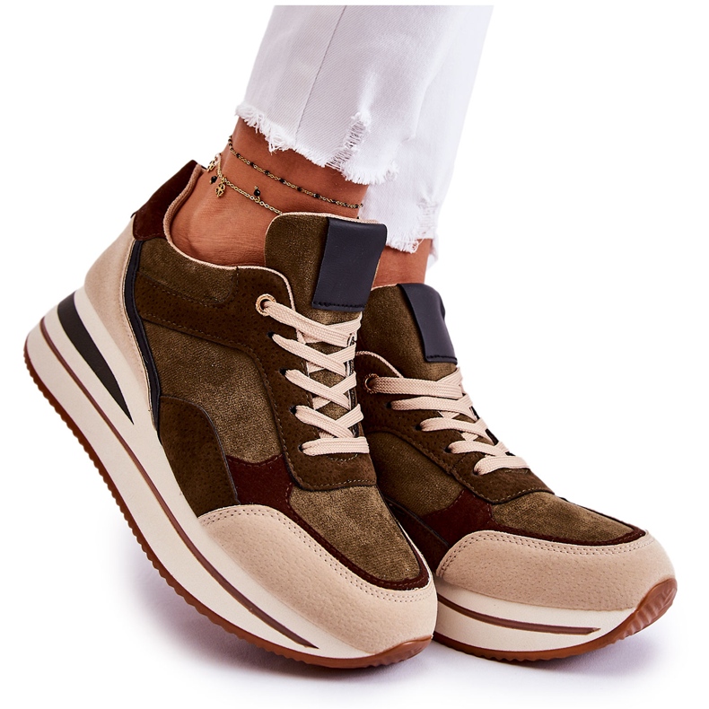 PS1 Damen Wildleder Sportschuhe Grün-Beige Elisse