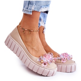 PA2 Ballerinas aus Leder auf einer Plattform mit beigefarbener Ladette-Dekoration