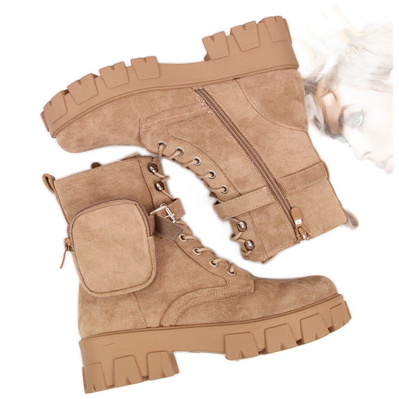 Damen-Plateaustiefel mit Tasche, beige Vinceza