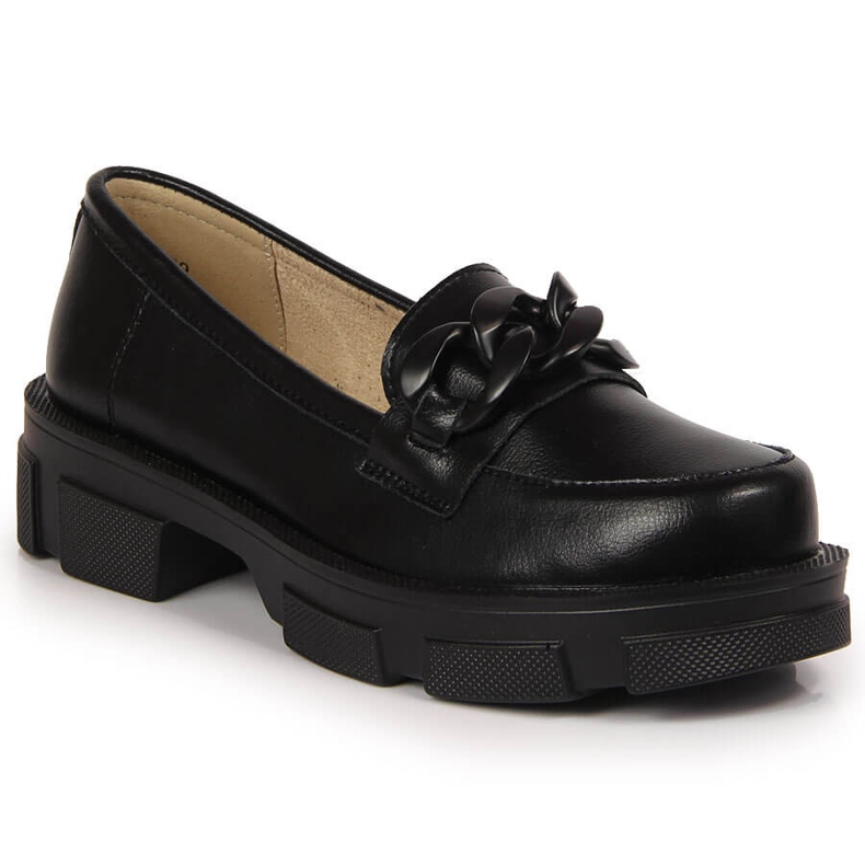 Damenschuhe aus schwarzem Leder mit Kette Filippo