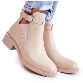 PG1 Eco-Leder-Stiefel für Damen mit flachem Absatz Beige Marla