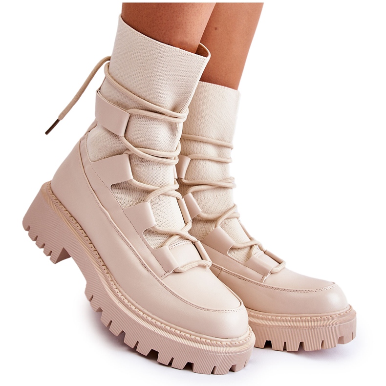 Damenstiefel Arbeiterinnen mit Socke Beige Fallor