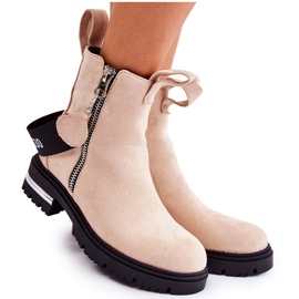 Warme Damenstiefel mit Reißverschluss Beige Calvaro